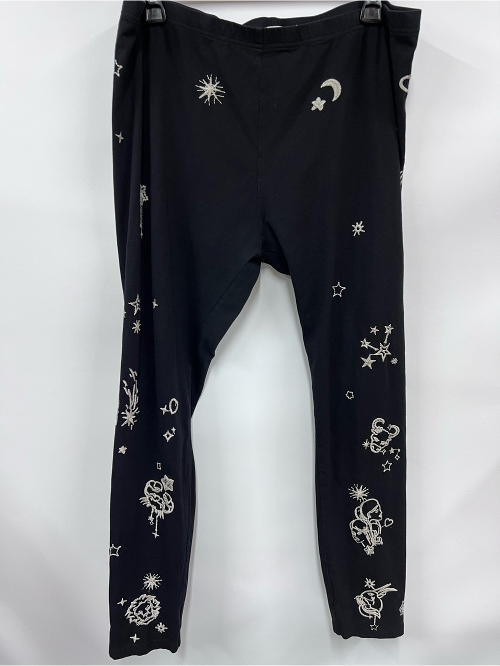 Johnny Was celestial embroidered zodiac star & Moon Print black Leggings womens